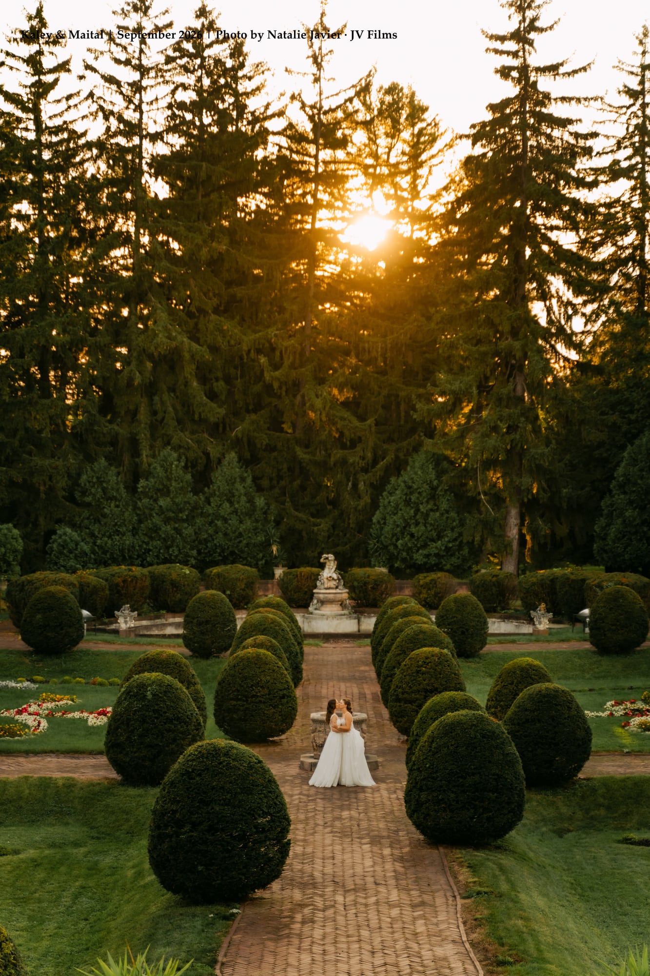 Historic Sonnenberg Estate gardens at sunset