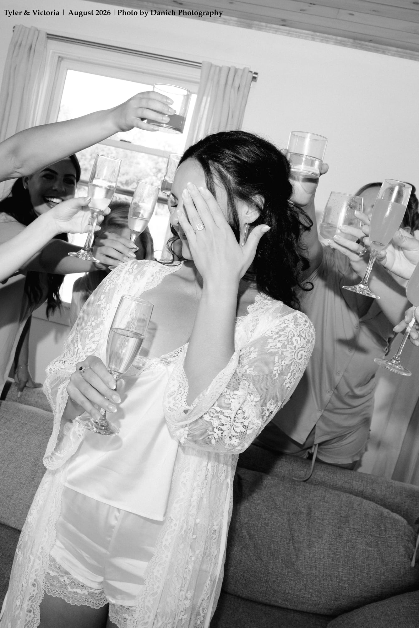 Champagne glasses raised in celebration toast